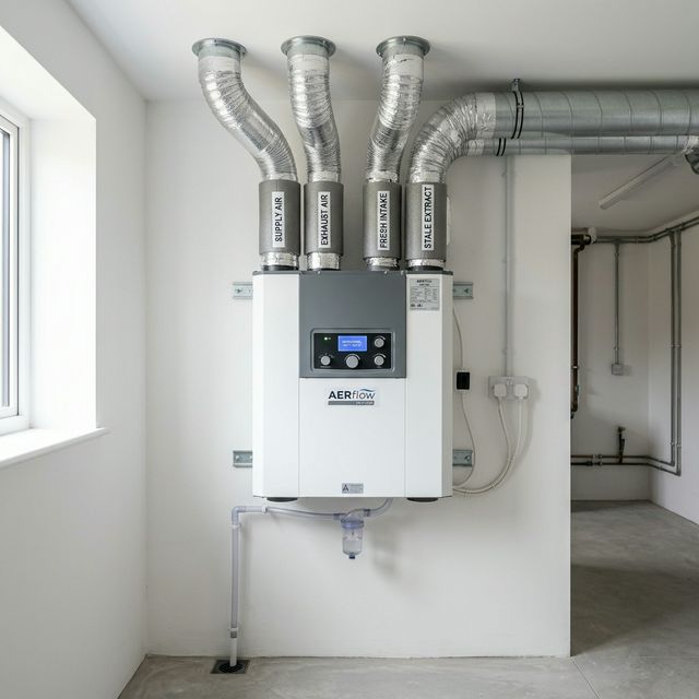 Groupe de ventilation double flux installé en faux-plafond par Les Installateurs